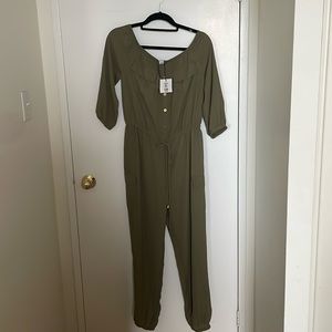 Revamped Olive Green Lightweight Jumpsuit with Cargo Style Pockets